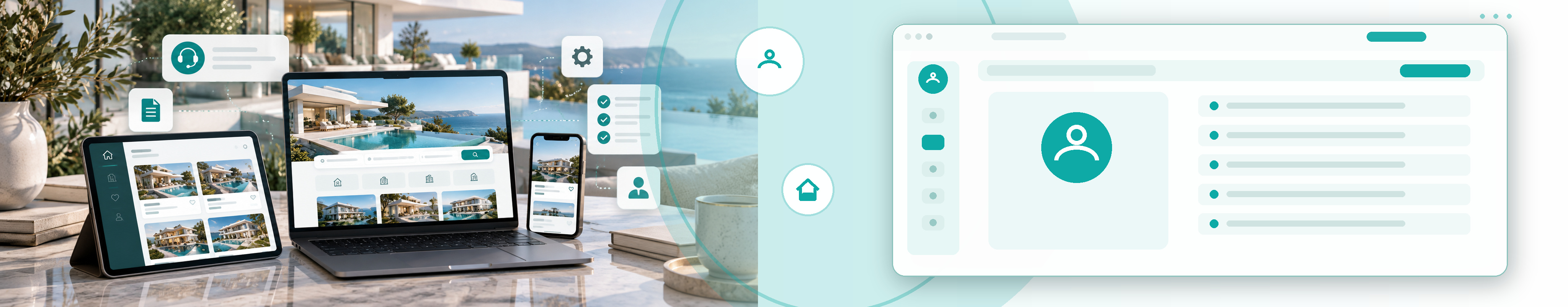 Account profile and settings dashboard with teal icons