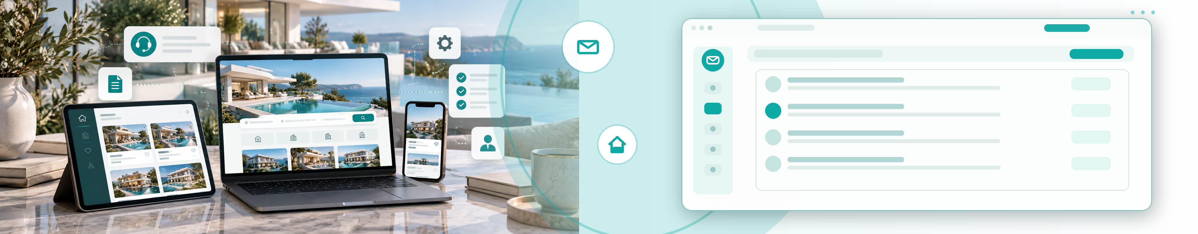 Secure email delivery workspace with teal envelope illustration